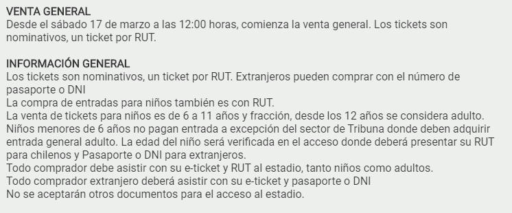 Venta de entradas para el amistoso en Chile