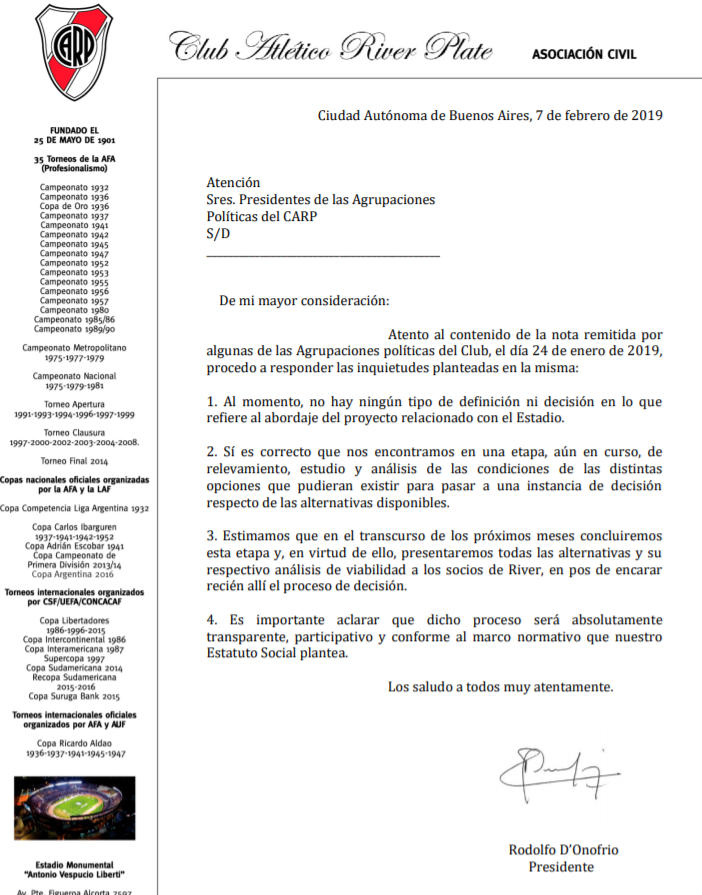 La posición oficial de River ante el futuro del Monumental