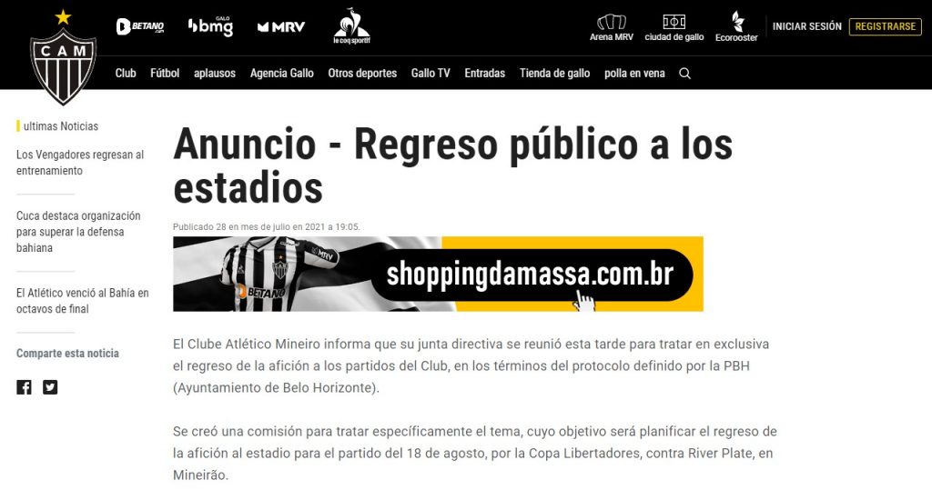 Atlético Mineiro confirmó que para el partido de vuelta contra River habrá público