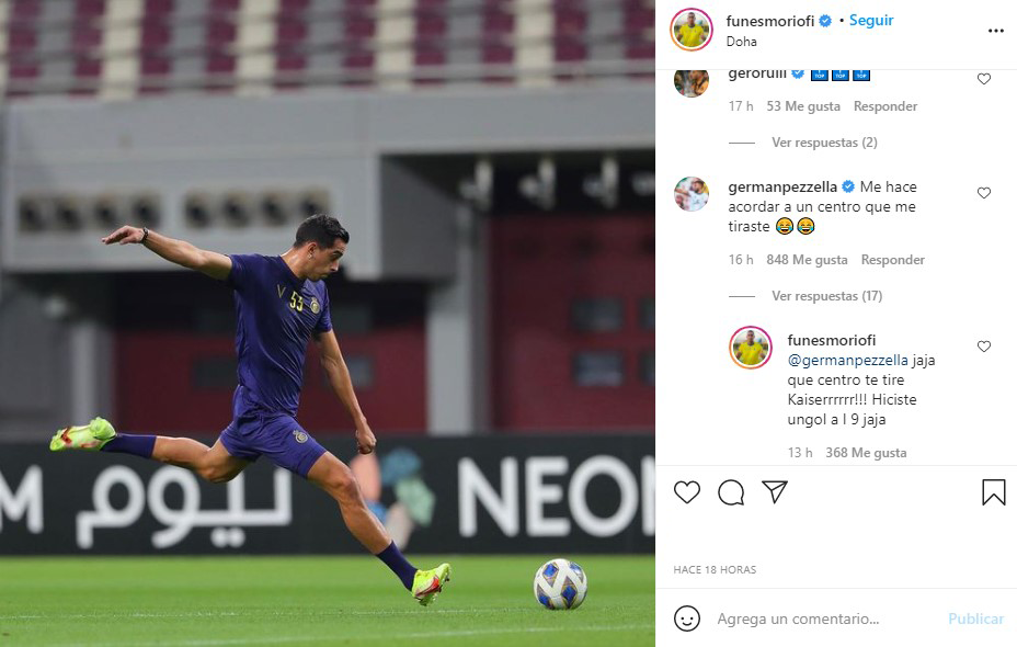¡Un nuevo centro! Pezzella le recordó a Funes Mori su asistencia en un Superclásico
