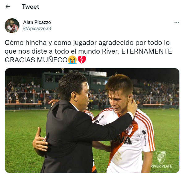 Los mensajes de futbolistas, ex jugadores y personas del Mundo River para Gallardo tras anunciar su salida del club