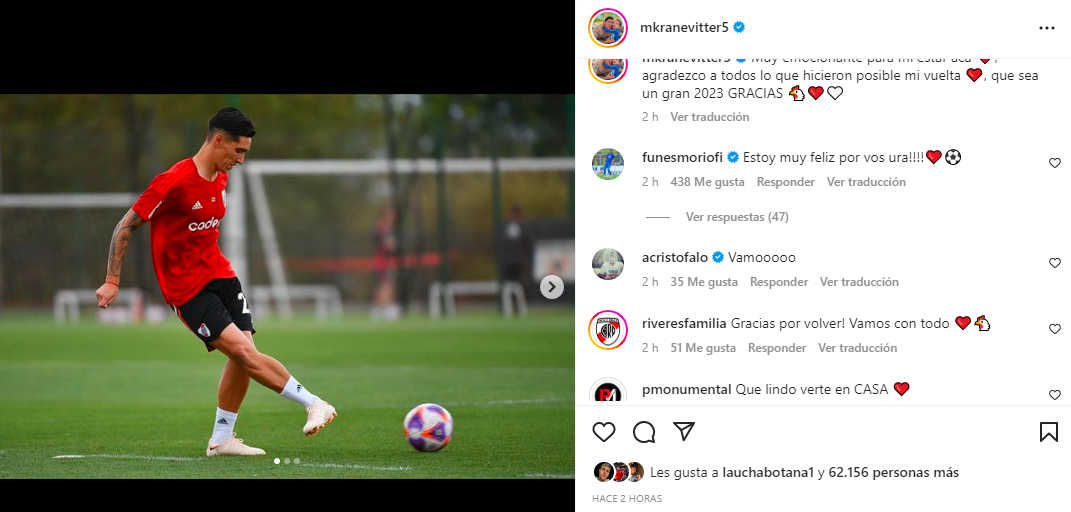 El emotivo posteo de Kranevitter sobre su vuelta a River