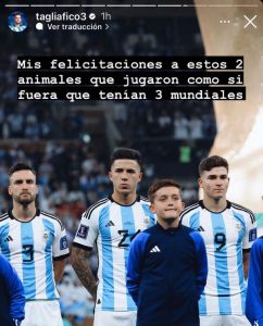 El elogio de Tagliafico a Enzo Fernández y Julián Álvarez tras ser campeones del mundo