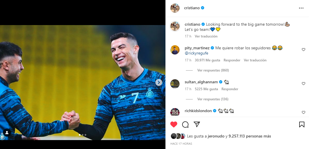 La graciosa situación en Instagram entre Cristiano Ronaldo y el Pity Martínez