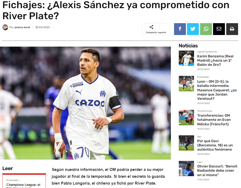 Bombazo en Europa: Señalan que Alexis Sánchez jugará en River desde mediados del 2023