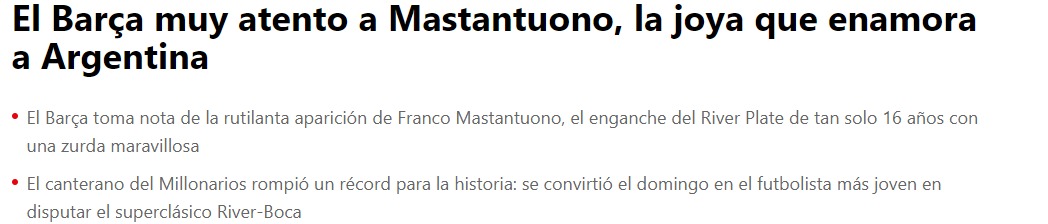 ¡Ahora quieren a Mastantuono! En Europa están enamorados del juvenil de River