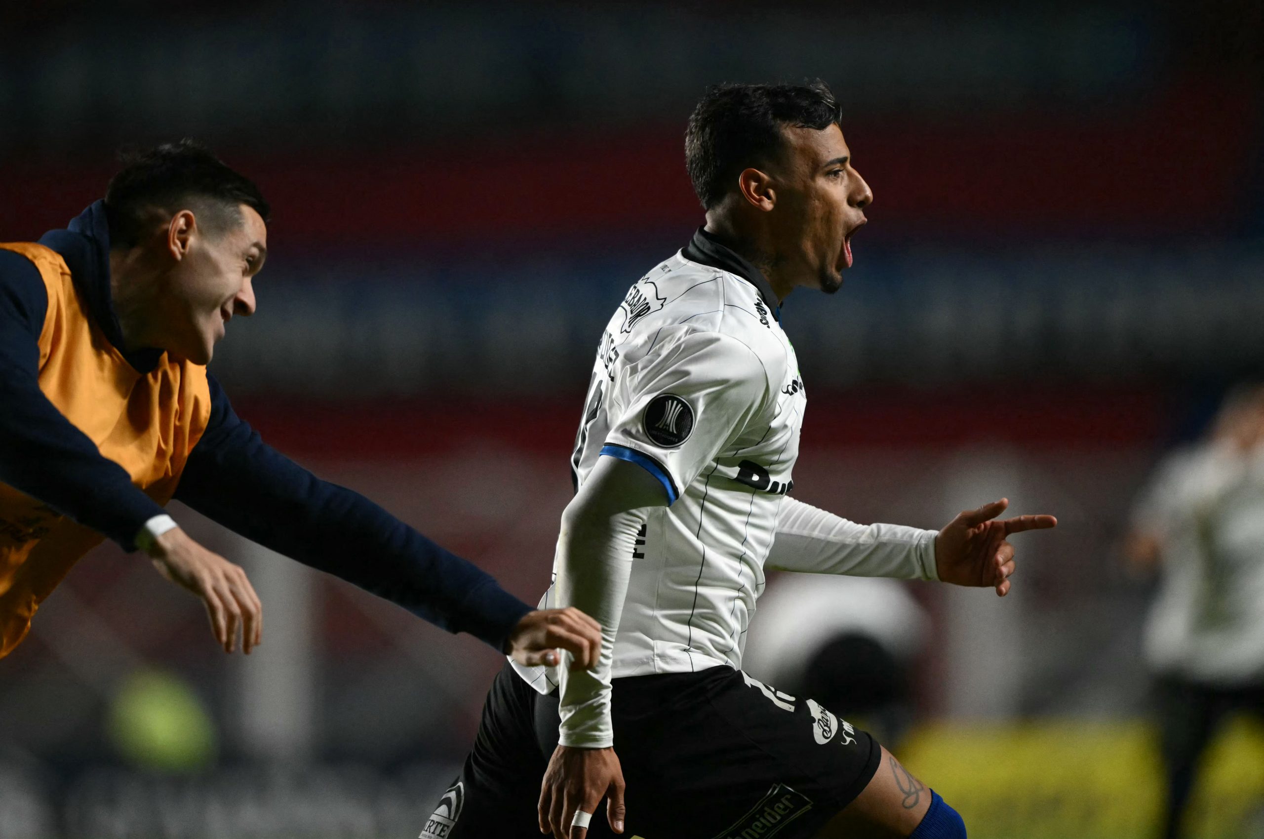 Liverpool's forward Luciano Rodriguez celebrates after scoring during the Copa Libertadores group stage second leg football match between Argentina's San Lorenzo and Uruguay's Liverpool at Pedro Bidegain Stadium in Buenos Aires on May 16, 2024. (Photo by Luis ROBAYO / AFP) (Photo by LUIS ROBAYO/AFP via Getty Images)
