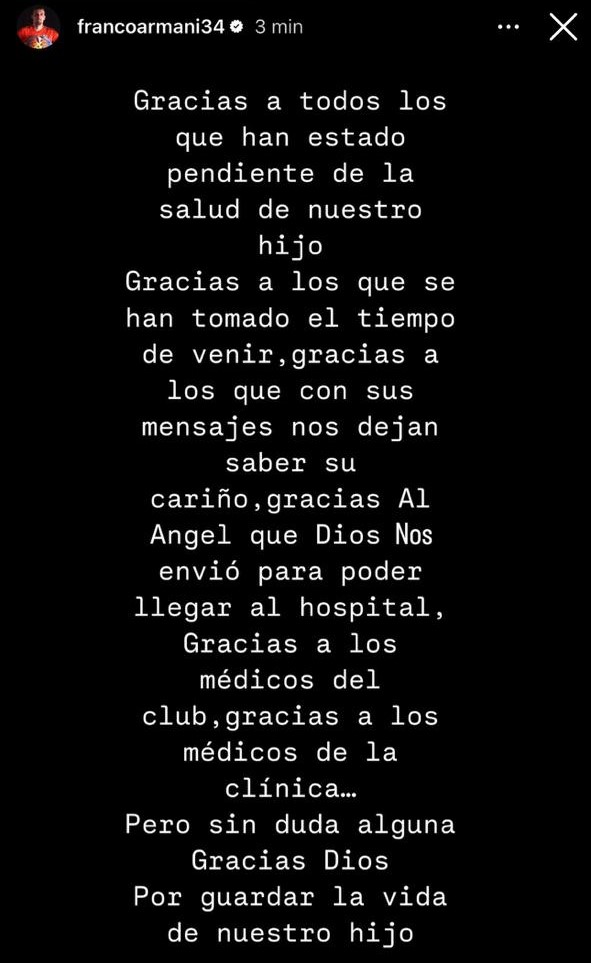 Franco Armani habló tras su ausencia ante Platense y se refirió a la salud de su hijo